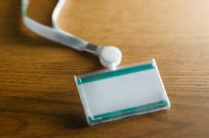 Close-up of name tag